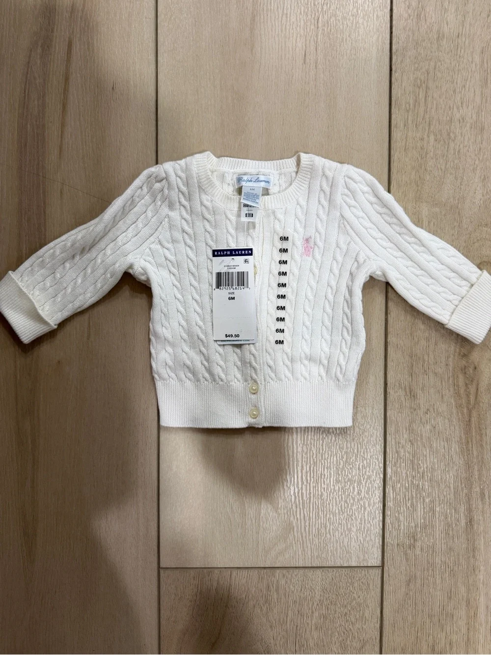 Ralph Lauren Ivory Cable-Knit Baby Cardigan